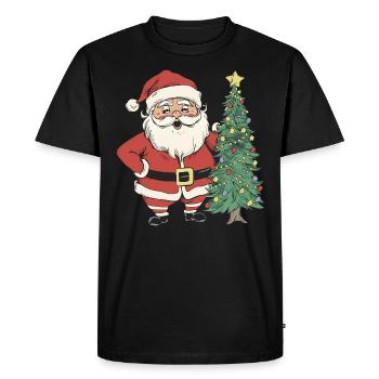 Santa with Christmas Tree: Festive Magic - Men's Premium Organic T-Shirt - black - Front - Nico (187cm)