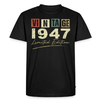 Vintage 1947 Original 1947 Anniversary Gift - Men's Premium Organic T-Shirt - black - Front - Nico (187cm)