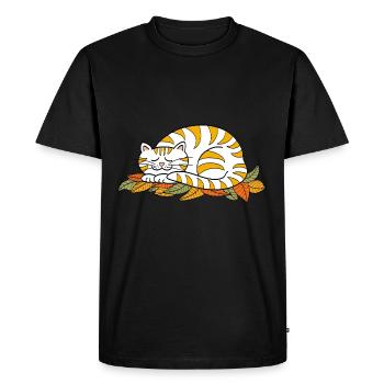 Sleeping kitty on autumn leaves - Men's Premium Organic T-Shirt - black - Front - Nico (187cm)