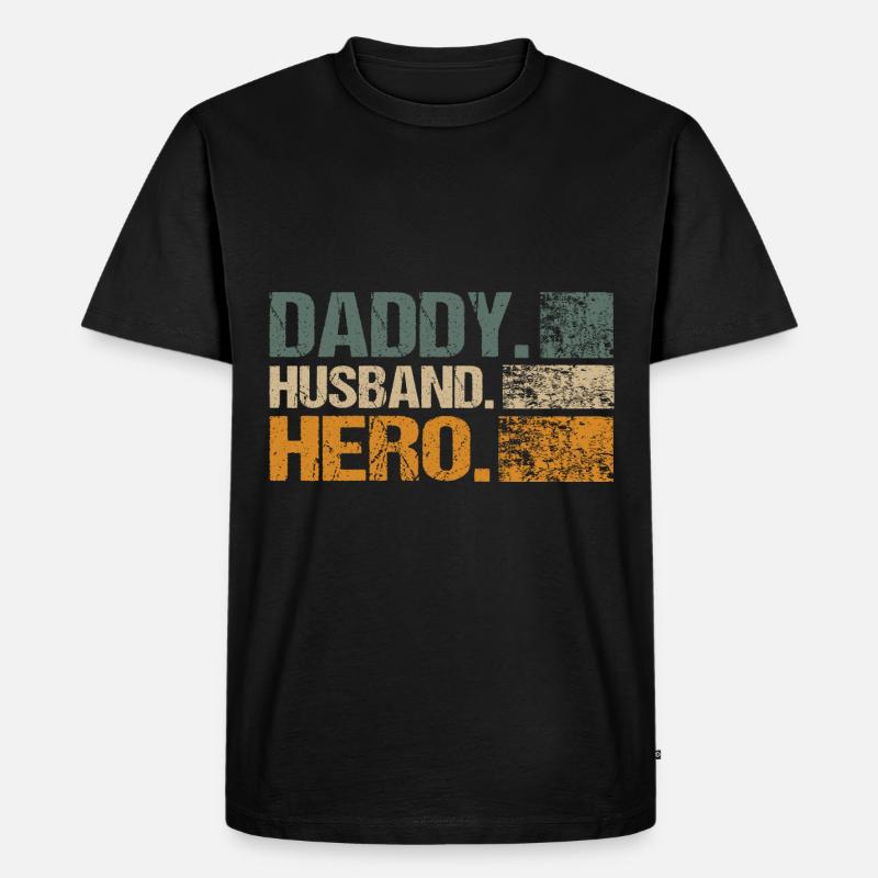 Husband Daddy Hero - Männer Premium Bio T-Shirt - Schwarz