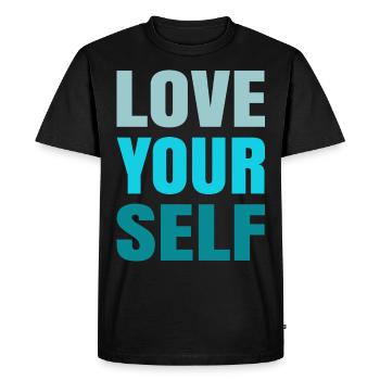 Aimez-vous Vêtements d’amour de soi positif - T-shirt Premium bio Homme - noir - Devant - Nico (187cm)