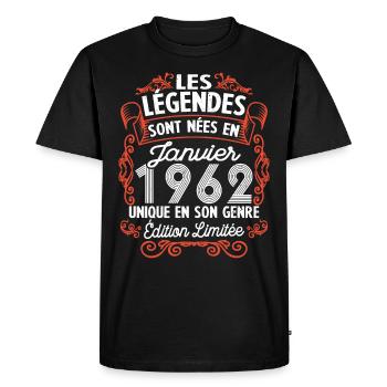 Vintage Flourish Cadeau Anniversaire Janvier 1962 - T-shirt Premium bio Homme - noir - Devant - Nico (187cm)
