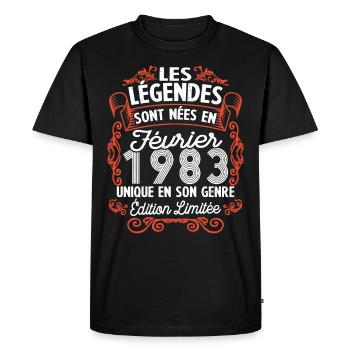 Vintage Flourish Cadeau Anniversaire Février 1983 - T-shirt Premium bio Homme - noir - Devant - Nico (187cm)