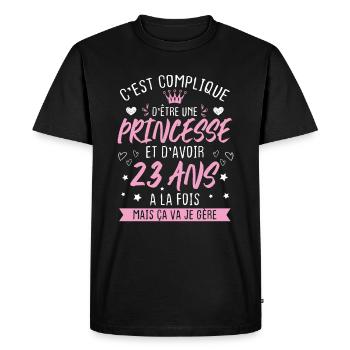 Une princesse et d'avoir 23 ans, Cadeau 23 ans - T-shirt Premium bio Homme - noir - Devant - Nico (187cm)