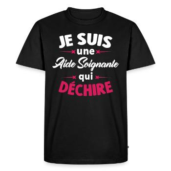 Je Suis Une Aide Soignante Qui Déchire - T-shirt Premium bio Homme - noir - Devant - Nico (187cm)