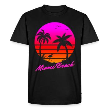 Miami Beach Sunset sunset flamingo palm trees - Men's Premium Organic T-Shirt - black - Front - Nico (187cm)