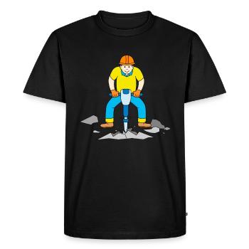 Ouvrier avec un marteau pneumatique sur le chantier - T-shirt Premium bio Homme - noir - Devant - Nico (187cm)