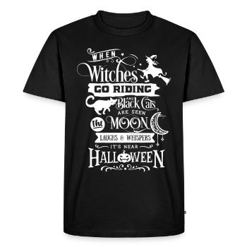 Halloween sorcière chat noir lune Hexe Katze Mond Fun - T-shirt Premium bio Homme - noir - Devant - Nico (187cm)