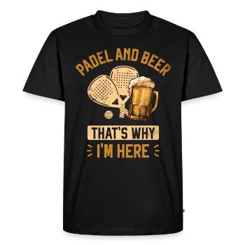 Padel et bière, c'est pourquoi je suis ici Funny Padel - T-shirt Premium bio Homme - noir - Devant - Nico (187cm)