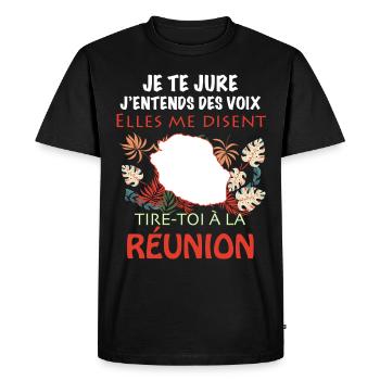 Réunion Message Humour Pour Homme Ou Femme - T-shirt Premium bio Homme - noir - Devant - Nico (187cm)