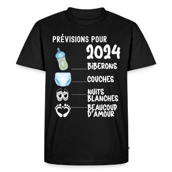 Futur Papa Future Maman Prévisions 2024 - T-shirt Premium bio Homme - noir - Devant - Nico (187cm)