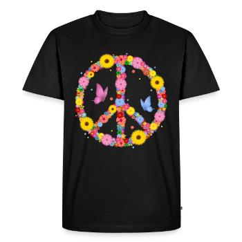 Hippie Fleur Puissance Fleurs Signe De La Paix Amour - T-shirt Premium bio Homme - noir - Devant - Nico (187cm)