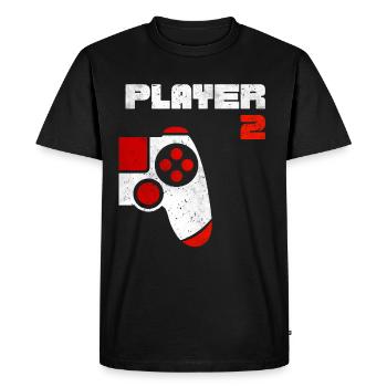 Player 1 Player 2 Joueur Partenaire Look - T-shirt Premium bio Homme - noir - Devant - Nico (187cm)