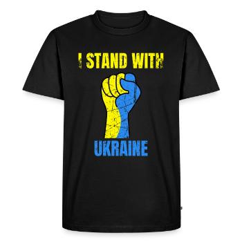 Je me tiens avec le drapeau ukrainien vintage de l’Ukraine - T-shirt Premium bio Homme - noir - Devant - Nico (187cm)