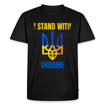 Je me tiens avec le drapeau ukrainien vintage de l’Ukraine - T-shirt Premium bio Homme - noir - Devant - Nico (187cm)