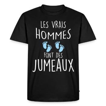 Papa de jumeaux Annonce Naissance Humour - T-shirt Premium bio Homme - noir - Devant - Nico (187cm)