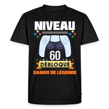 Niveau 60 Débloqué Humour Gamer Jeux Vidéo - T-shirt Premium bio Homme - noir - Devant - Nico (187cm)