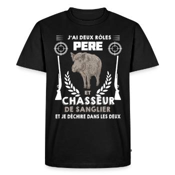 Père et Chasseur De Sanglier - T-shirt Premium bio Homme - noir - Devant - Nico (187cm)