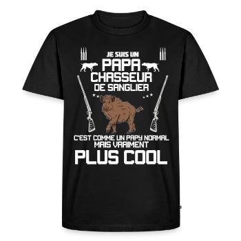 Papa chasseur de sanglier message cool - T-shirt Premium bio Homme - noir - Devant - Nico (187cm)