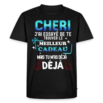 Pour Mon Chéri D'Amour Cadeau Humour - T-shirt Premium bio Homme - noir - Devant - Nico (187cm)