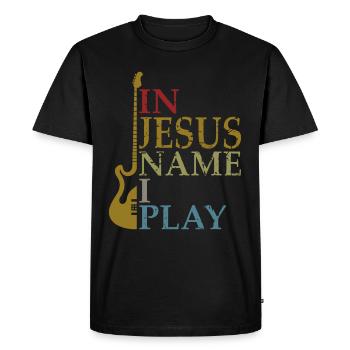 Dans Jesus Name I Play Bass Guitar Guitarist Player - T-shirt Premium bio Homme - noir - Devant - Nico (187cm)