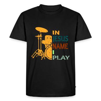 Au nom de Jésus je joue de la batterie - T-shirt Premium bio Homme - noir - Devant - Nico (187cm)