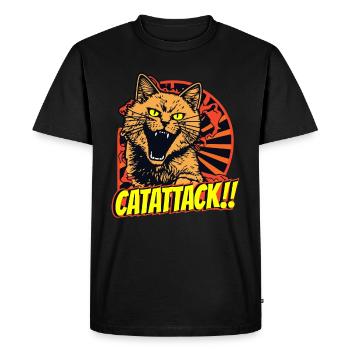 Chat de combat en colère avec des yeux jaunes en attaque - T-shirt Premium bio Homme - noir - Devant - Nico (187cm)