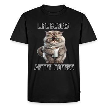 Life Begins After Coffee | Coffee T-shirt - Men's Premium Organic T-Shirt - black - Front - Nico (187cm)