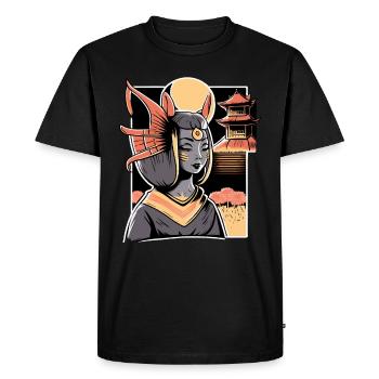 Chat Femme Et Sanctuaire Japonais Paysage - T-shirt Premium bio Homme - noir - Devant - Nico (187cm)