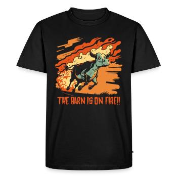 Speedrun, farm cow, the barn is on fire - Men's Premium Organic T-Shirt - black - Front - Nico (187cm)