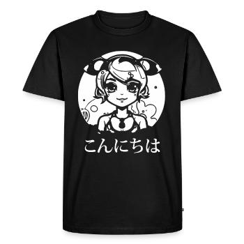 Konnichiwa – Bonjour ! Fille d’anime japonaise - T-shirt Premium bio Homme - noir - Devant - Nico (187cm)