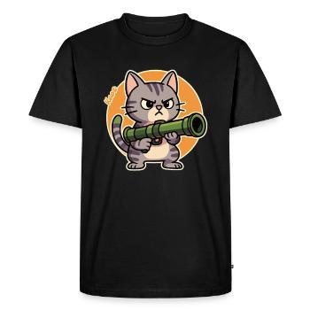 Chat en colère au bazooka – Motif de bande dessinée - T-shirt Premium bio Homme - noir - Devant - Nico (187cm)