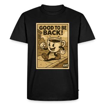 Cheerful coffee cup walks - Men's Premium Organic T-Shirt - black - Front - Nico (187cm)