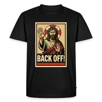 Jesus says stop and keep your distance - Men's Premium Organic T-Shirt - black - Front - Nico (187cm)