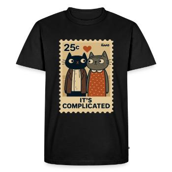 A pair of cats on a stamp with a heart - Men's Premium Organic T-Shirt - black - Front - Nico (187cm)