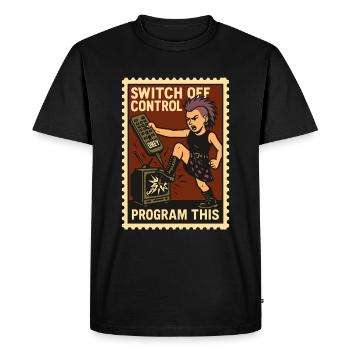 Punk donne un coup de pied à la télé avec la télécommande à la main - T-shirt Premium bio Homme - noir - Devant - Nico (187cm)