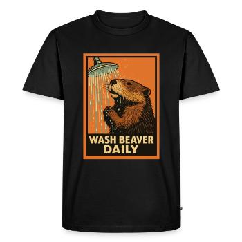Beaver in shower with funny saying - Men's Premium Organic T-Shirt - black - Front - Nico (187cm)