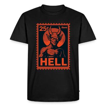 Timbre-poste du diable Hell motif look rétro - T-shirt Premium bio Homme - noir - Devant - Nico (187cm)