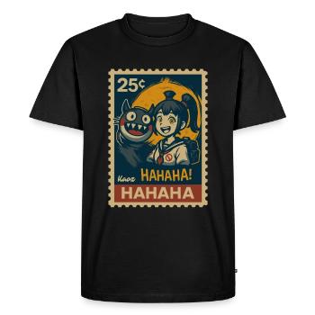 Fille avec chat yokai et pleine lune - T-shirt Premium bio Homme - noir - Devant - Nico (187cm)