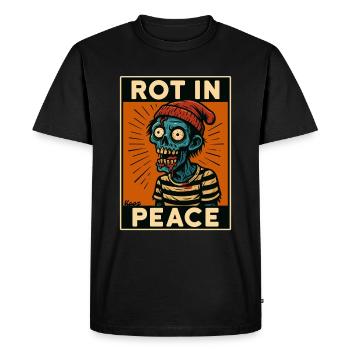 Zombie avec capuchon et texte « Pourrir en paix » - T-shirt Premium bio Homme - noir - Devant - Nico (187cm)