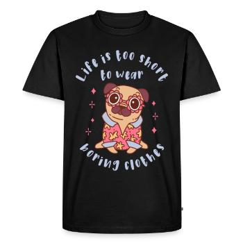 La vie est trop courte pour porter des vêtements ennuyeux - T-shirt Premium bio Homme - noir - Devant - Nico (187cm)