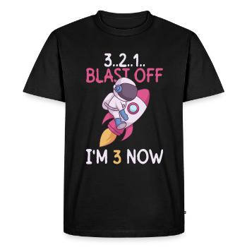 3..2..1.. Blast Off - I'm 3 Now - 3rd Birthday - Men's Premium Organic T-Shirt - black - Front - Nico (187cm)