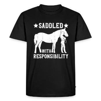 Saddled with responsibility - Horse Trainer Riding - Men's Premium Organic T-Shirt - black - Front - Nico (187cm)