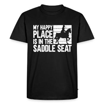 My Happy Place Is In the Saddle - Saddle - Men's Premium Organic T-Shirt - black - Front - Nico (187cm)