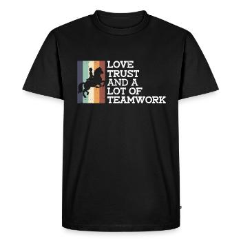 Amour, confiance et beaucoup de travail d'équipe - - T-shirt Premium bio Homme - noir - Devant - Nico (187cm)