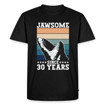 Jawsome for 30 years - Megalodon Hai 30. - Men's Premium Organic T-Shirt - black - Front - Nico (187cm)