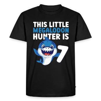 Ce petit chasseur de mégalodon a 7 ans - - T-shirt Premium bio Homme - noir - Devant - Nico (187cm)