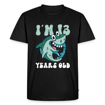 Ce petit chasseur de mégalodon a 14 ans - - T-shirt Premium bio Homme - noir - Devant - Nico (187cm)