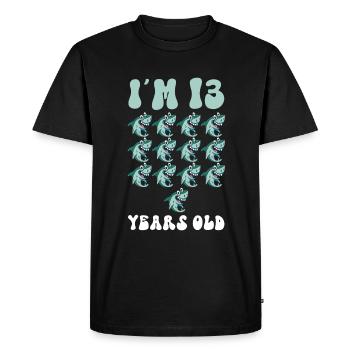Ce petit chasseur de mégalodon a 13 ans - - T-shirt Premium bio Homme - noir - Devant - Nico (187cm)
