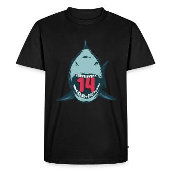 Megalodon Hai 14th birthday 14 years Megalodon - Men's Premium Organic T-Shirt - black - Front - Nico (187cm)